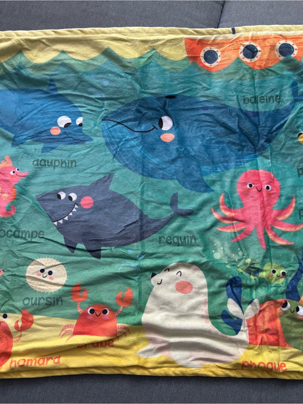 Ocean Critter Kids Blanket - french names